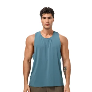 Front view of men's Sea Salt Blue modal training tank top.
