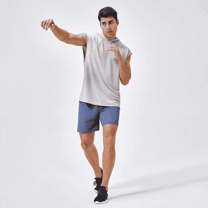Custom Men's Hooded Training Tank – 90% Polyester / 10% Spandex | MZ-MTT004 3 Man practicing boxing in a studio wearing the MZ-MTT004 hooded tank.