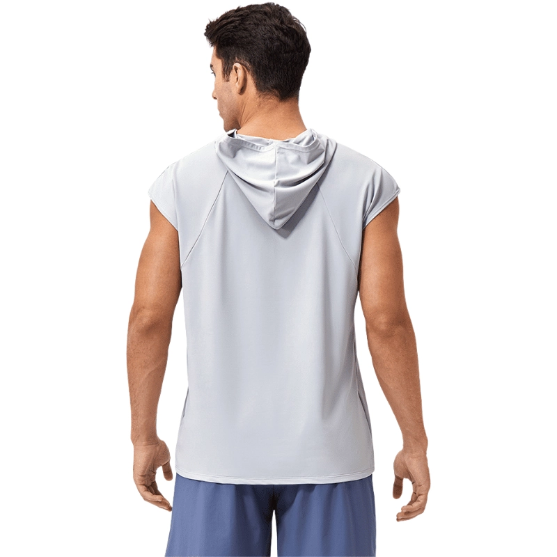 Custom Men's Hooded Training Tank – 90% Polyester / 10% Spandex | MZ-MTT004 2 Back view of the MZ-MTT004 showing the draped hood and clean finish.