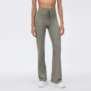 Front view of MZ-012 Warm Taupe Grey high-waisted flared yoga pants.
