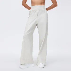 Front view of MZ-015 Light Ivory high-waisted wide-leg functional pants.