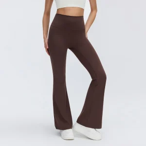 Custom OEM/ODM Solution 15 Front view of MZ-017 coffee brown high-waist flare leggings without front seam.