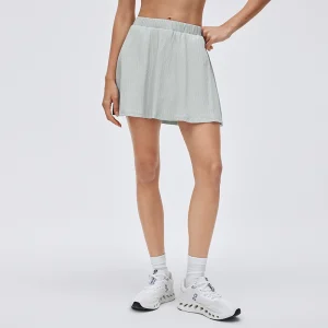Front view of MZ-023 Steam Grey 2-in-1 high-waisted tennis skirt.