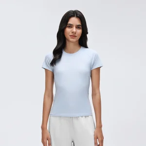 Front view of MZ-037 Starch Blue short sleeve sports t-shirt.