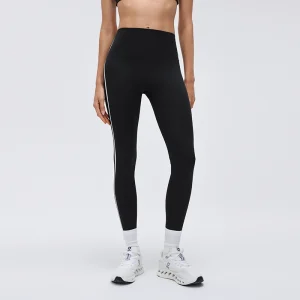 Front view of MZ-039 Black high-waisted 7/8 compression leggings.