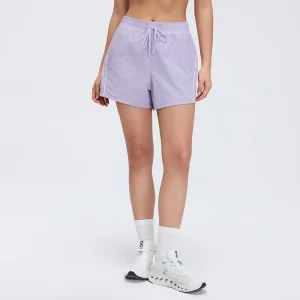 Front view of MZ-045 Azure Purple high-waisted lightweight running shorts.