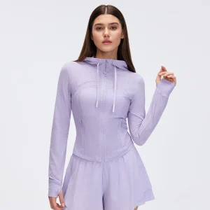 Front view of MZ-056 Pale Sky Purple lightweight hooded sports jacket.