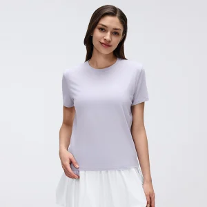Front view of MZ-072 Pale Lilac loose fit crew neck sports T-shirt.