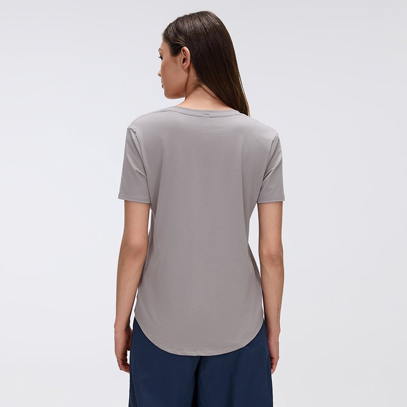 Custom Women's V-Neck Lyocell-Cotton T-Shirt | MZ-087 2 Rear view showcasing the relaxed yet structured shoulder fit.
