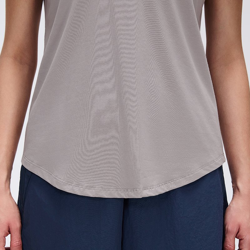 Custom Women's V-Neck Lyocell-Cotton T-Shirt | MZ-087 5 muzyoga-MZ087-inclusive-curved-hem-detail.webp