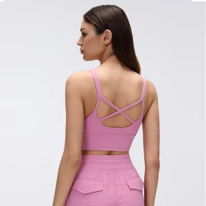 Rear view showcasing the elegant criss-cross open back design.