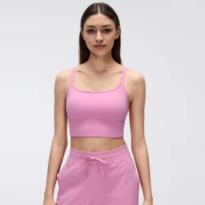 Front view of MZ-094 Frosting Pink sports bra with wide underband.