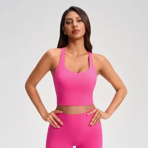 Front view of MZ-1011 Dragon Fruit shockproof racerback yoga tank top.