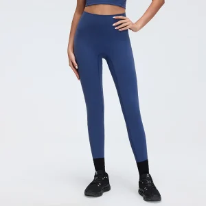 Custom OEM/ODM Solution 19 Front view of MZ-108 Twill Blue high-waisted seamless-front leggings.