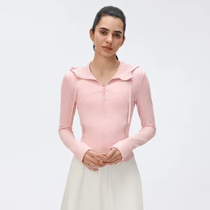 Front view of MZ-180 Strawberry Milkshake slim-fit hooded sports jacket.