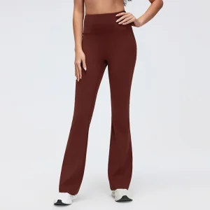 Front view of MZ-204 Rockwood Orange high-waisted flared athletic pants.