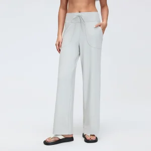 Front view of MZ-336 Steam Grey high-waisted wide-leg lounge pants.