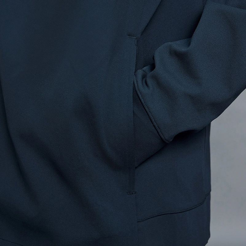MZ-MJ001 | Wholesale Men's Full-Zip Performance Jacket: 200G Fine-Ribbed Tech Fabric & Secure Zip Pockets - Deep Sea Blue - muzyoga 5 Detailed view of the spacious dual side pockets of the jacket.