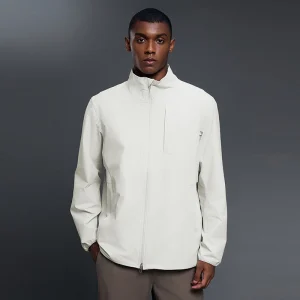 Front view of men's White matte wind-resistant jacket.