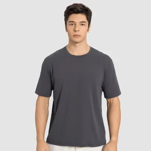 Front view of men's Grey loose-fit sports T-shirt.