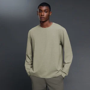 Front view of men's Oak Brown long-sleeve performance T-shirt.
