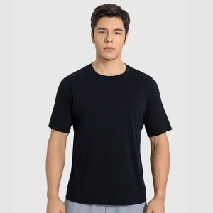 Front view of men's Black lightweight short-sleeve performance T-shirt.