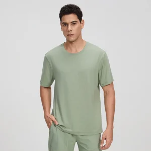 Front view of men's Mist Green performance short-sleeve T-shirt.