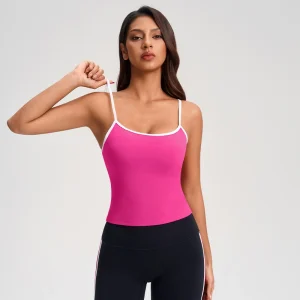 Front view of MZ-1001 Dragon Fruit U-neck slimming yoga tank top.