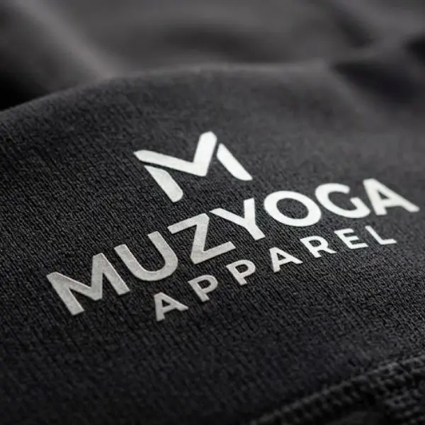 Custom OEM/ODM Solution 5 Professional heat transfer logo printing on yoga wear by muzyoga custom apparel manufacturer.