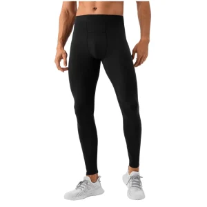 Front view of men's Black high-stretch yoga leggings.