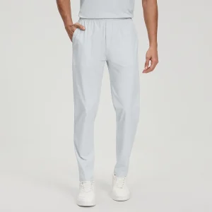 Front profile of men's Steam Grey slim-fit sports pants.