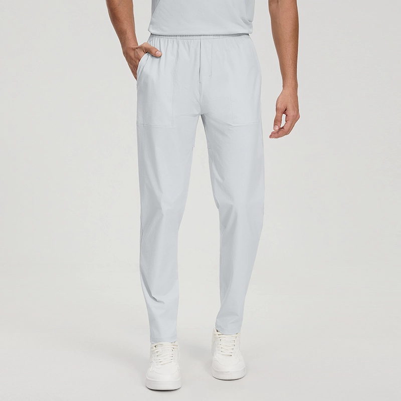 Front profile of men's Steam Grey slim-fit sports pants.