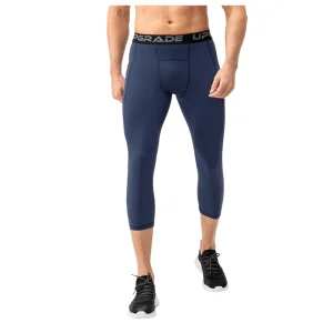Front view of men's Navy Blue 3/4 compression pants.