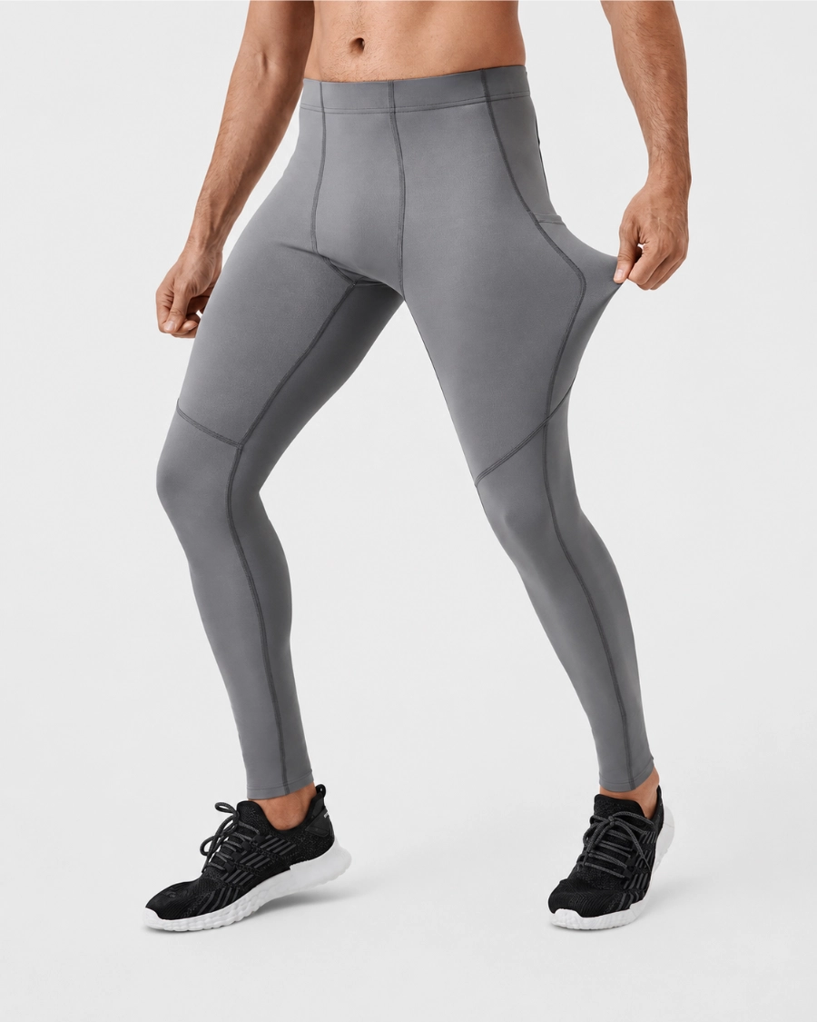 Men’s seamed compression leggings with visible panel construction