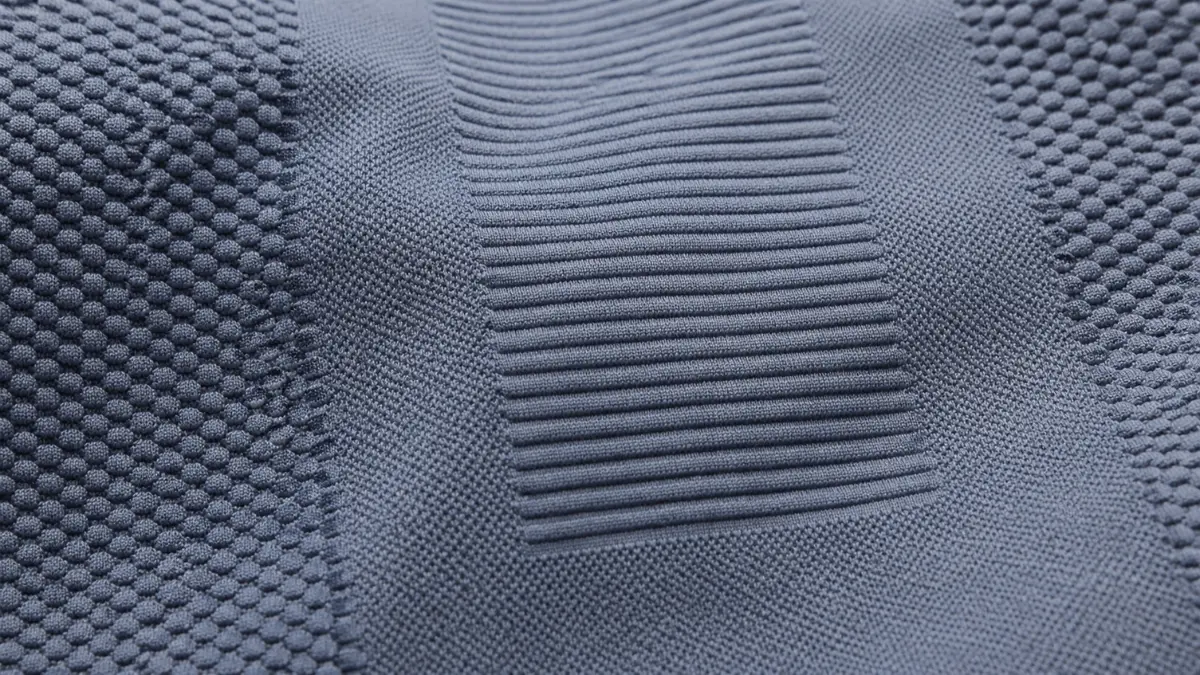 Muzyoga seamless activewear fabric with rib mesh and contour knit zones